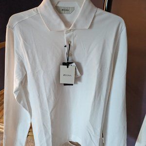 Zegna cotton long sleeve Polo white S new